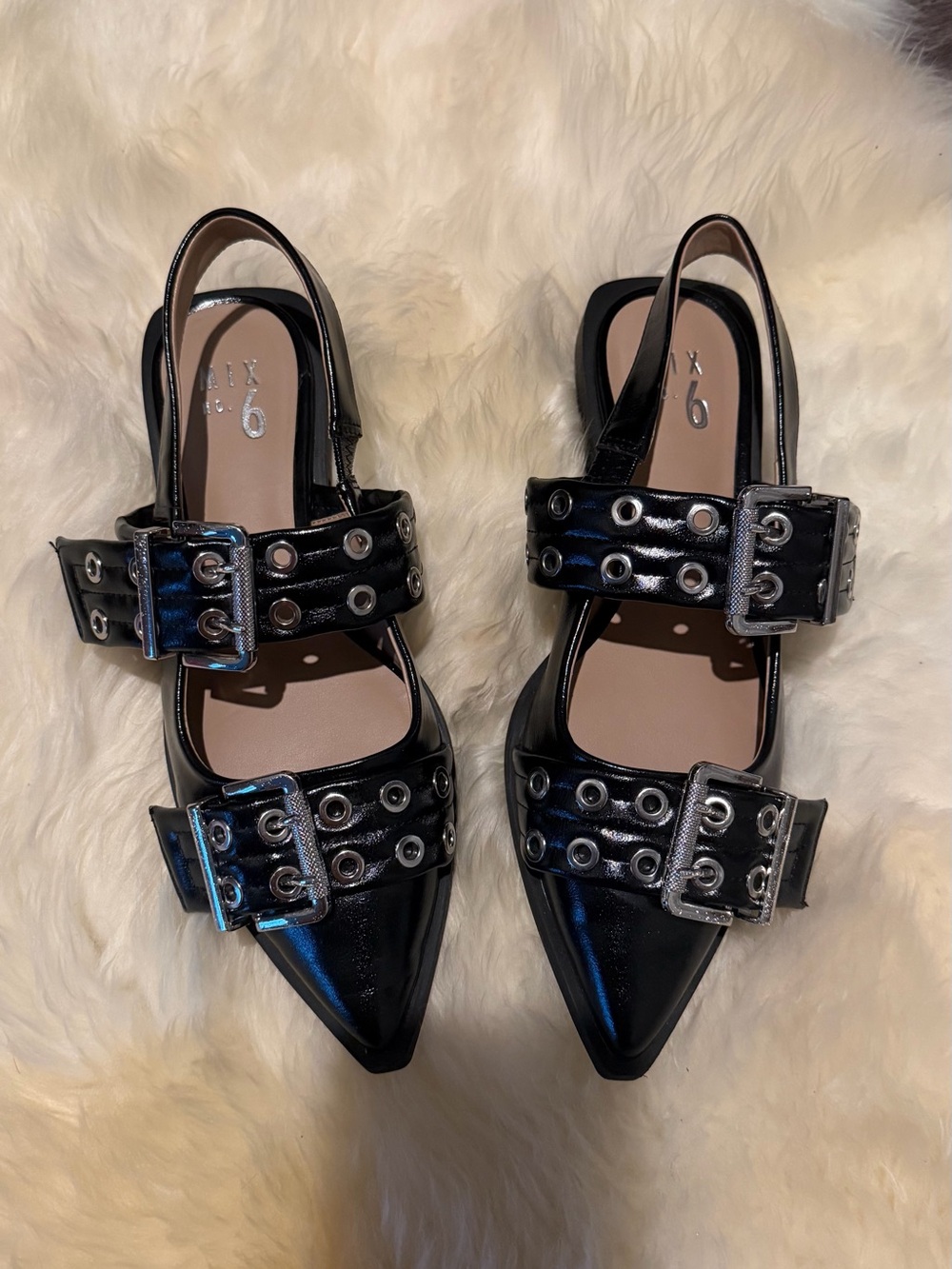 Mix No. 6 Sybel Black Patent Slingback Flats — Size 7.5